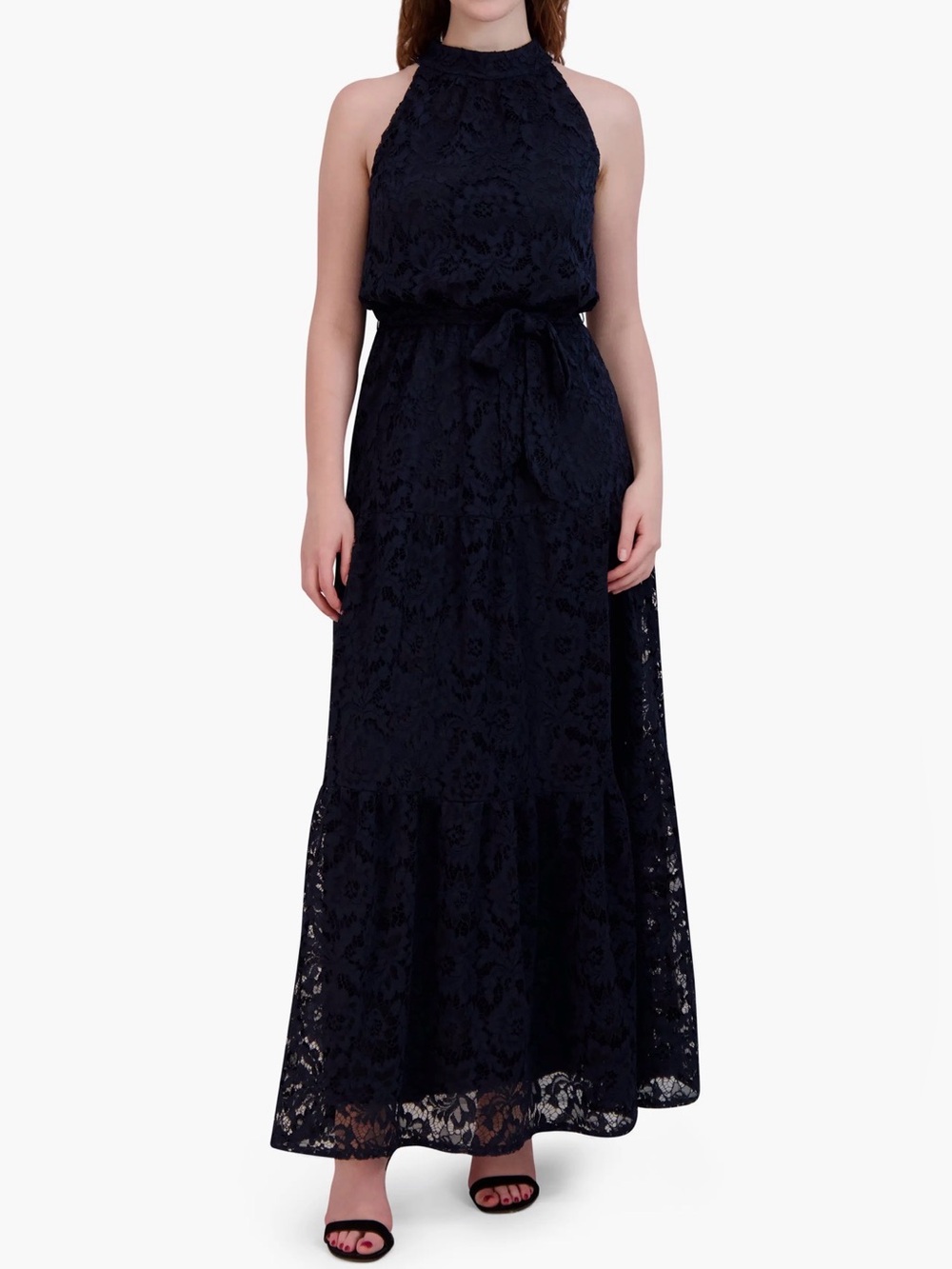 Julia Jordan Navy Lace Sleeveless Maxi Halter Neck Dress #JJ39570 Size 10 NWT